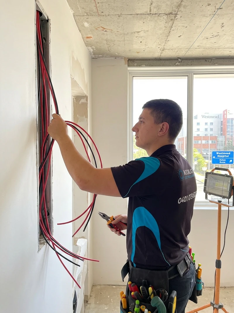 Electrician-rewiring-a-house Electrician rewiring a house