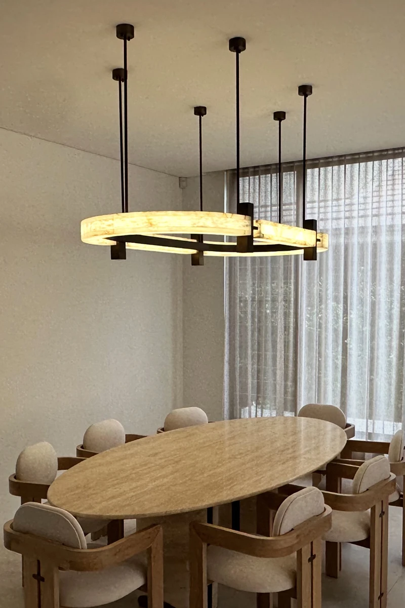 Chandelier installed in dining room