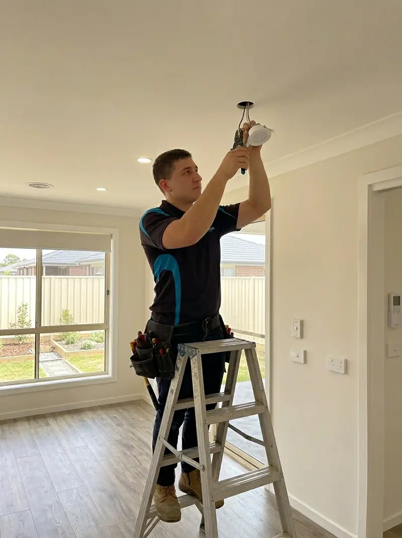 An electrician performing a light installation in Guildford